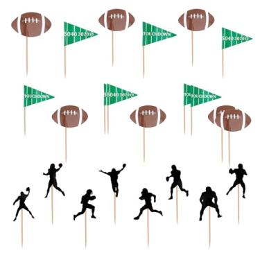 Imagem de Toppers de cupcake de futebol, decorações de festa esportiva - 24 peças pequenas palhetas de cupcake para touchdown, palhetas de comida, decorações de bolo para suprimentos de decoração de esportes de
