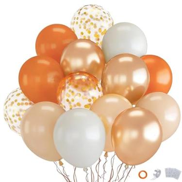 Imagem de Balões laranja e branco de areia, 70 peças de balões laranja retrô com damasco champanhe balão de confete dourado para festa de chá de bebê de aniversário