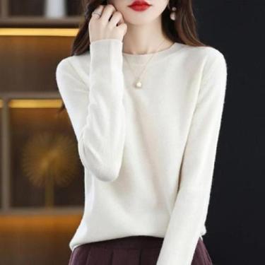 Imagem de Suéter Feminino De Tricô Com Gola Redonda, Quente E Casual, Moda Corea