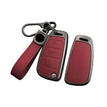 Imagem de Liga de zinco caso chave do carro protetor de controle remoto chaveiro acessórios compatíveis com audi tt ttrs 8j 8n 8s mk1 mk2 mk3 s linha logotipo personalizado(A-red keyring)