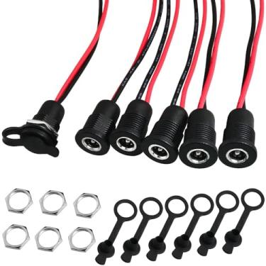 Imagem de DC-022D 5,5 x 2,1 mm fêmea DC Power Jack Adaptador de conector de montagem em painel rosqueado com tampa à prova d'água, pacote com 6