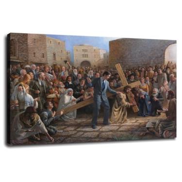 Imagem de Christ Wall Art Cross Canvas Prints Sofisticing Poster For Home conjunto de 1 decorações com moldura 76.2 cm x 50.8 cm