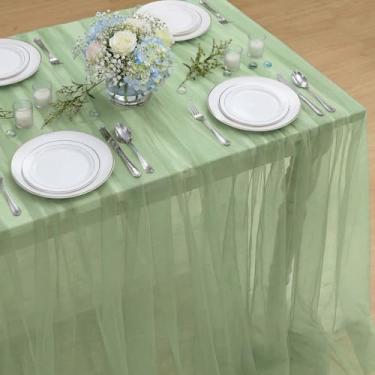 Imagem de Horaldaily Toalha de mesa retangular de gaze verde sálvia 152 × 264 cm, toalha de mesa de queijo de gaze, boho, rústico, capa de queijo para festa de casamento, chá de bebê, decoração de casa