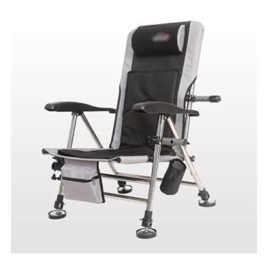 Imagem de Cadeira de pesca dobrável cadeira de pesca ajustável perna traseira almofada respirável removível acampamento praia cadeira reclinável cadeira de acampamento