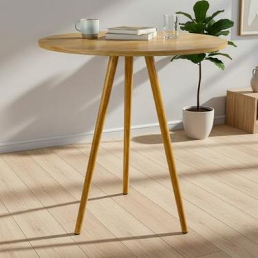 Imagem de Mesa Tripé Redonda Pés em Madeira para Sala de Jantar Cozinha Mesa Decorativa Moderna(Louro Freijó)