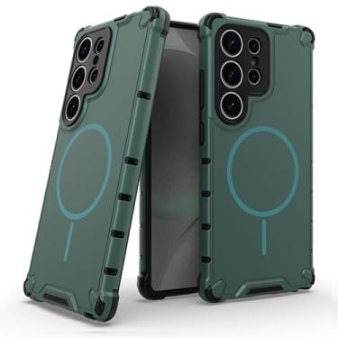 Imagem de LTLMYDAM Capa magnética para Samsung Galaxy S26 Ultra/S26 Plus/S26, capa de proteção de lente de carregamento sem fio, capa fina de policarbonato fosco, verde, S26
