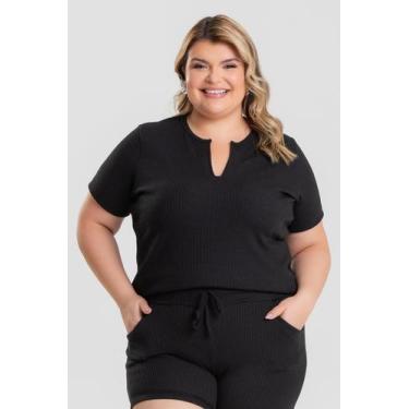 Imagem de Blusa feminina Plus Size em Ribana Santorini Detalhe no Decote - Seren