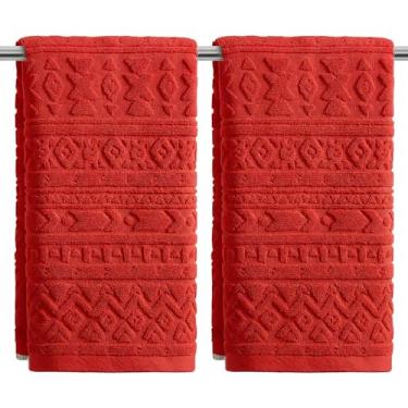 Imagem de Artoid Mode 2 peças de toalhas de mão jacquard de design geométrico 3D vermelho para banheiro, 100% algodão macio absorvente toalha de decoração de banheiro, 14,7 x 29,5 polegadas
