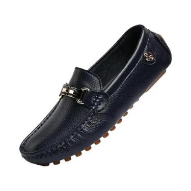 Imagem de Mocassins Masculinos De Couro PU Branco, Slip-On, Feitos À Mão, Casuai