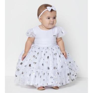 Imagem de Vestido Luxo Bebê Menina Festa Batizado Lessa Kids Ref. 7986 - Branco - M ( 3 - 6 MESES )-Feminino