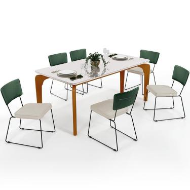 Imagem de Mesa 160cm Off White E 6 Cadeiras Verde Musgo Champagne