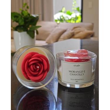 Imagem de Vela Aromática Artesanal Vivaê Morango e Chantily - Fragrância Intensa e Cera Vegetal - 90g
