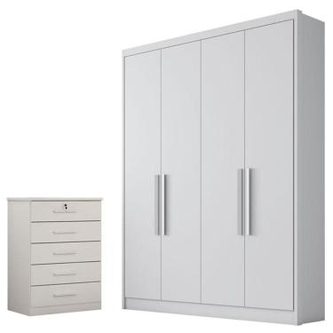 Imagem de Guarda Roupa Solteiro Sevilha Com Nicho E Gaveteiro Suiça Com Chave Neve - Novo Horizonte