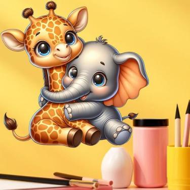 Imagem de Adesivos de parede Cartoon Giraffe and Elephant PVC 29,5 x 29,5 cm - y
