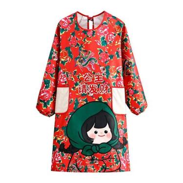 Imagem de Avental de desenho animado fofo para mulheres com mangas compridas de 