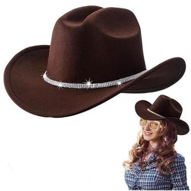 Imagem de Chapéu de cowboy em pele de veado marrom ocidental com faixa de strass