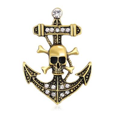 Imagem de Broche Pin Vintage Anchor Skull Gothic Pirate Style Lapela - Yiweisai