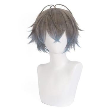 Imagem de Peruca de cosplay curta de 30 cm cinza e azul para personagens de anim