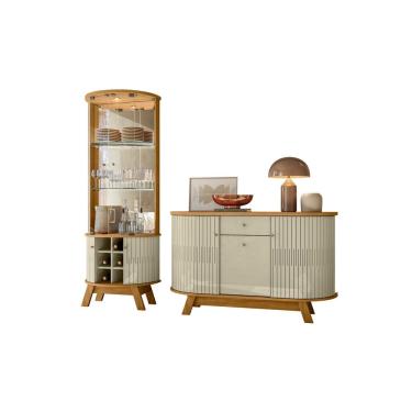 Imagem de Kit Sala de Jantar/Estar Cristaleira Marina + Buffet Monza Cumaru e Opala Liberty Móveis