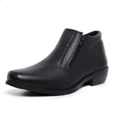 Imagem de Bota Botina Social Couro Masculina Ziper Duplo Palmilha EVA Macia Bico Quadrado Solado Borracha-Masculino
