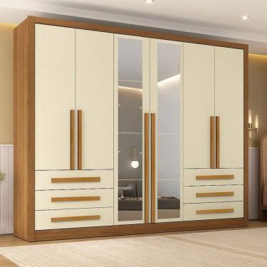 Imagem de Guarda-Roupa Casal Nobre Plus 6 Portas 6 Gavetas com Espelho Cinamomo/Off White - Pnr Móveis