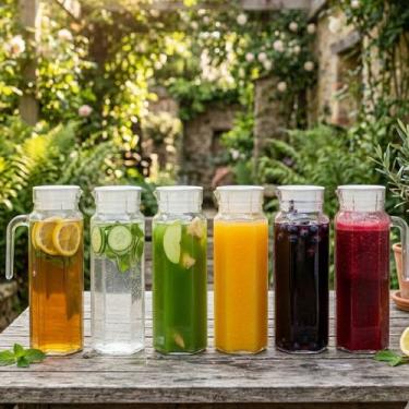 Imagem de Jarra Lisa Vidro Tampa Garrafa 1,1L Alça Suco Bebida - - EISNTOK