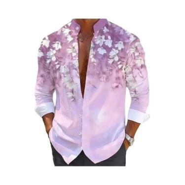 Imagem de Camisa Masculina De Manga Longa Com Estampa 3D De Flores, Moda Casual,
