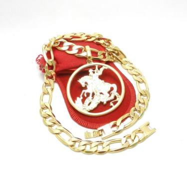 Imagem de Corrente Masculina 60cm 12mm São Jorge 6cm Folheada Ouro 18k CR164 - W