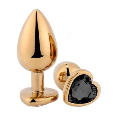 Imagem de Plug Anal G Dourado de Coração Joia Preta - Sexy Import