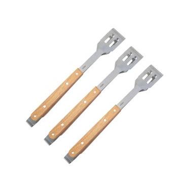 Imagem de Kit 3 Pegadores de Churrasco Carne Legumes 40cm Inox Cabo Longo Madeira Brinox