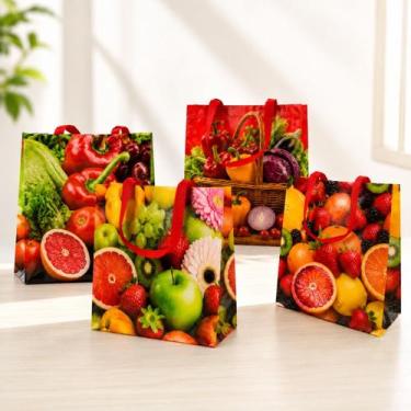 Imagem de 4 Sacolas Reutilizável Estampada Grande Mercado Feira Compras Ecobag R