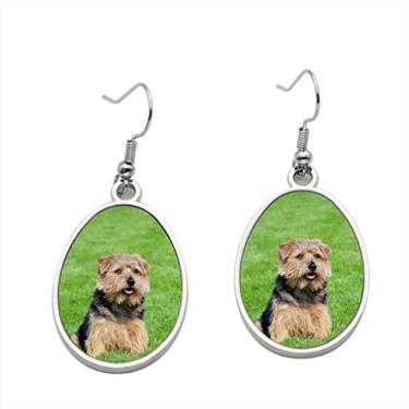 Imagem de Norfolk Terrier em um brinco de grama verde - Brincos pendurados para meninas - Presente de festa de aniversário dos namorados