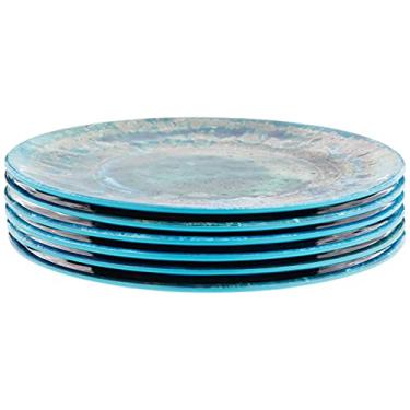 Imagem de Conjunto de 6 pratos de salada azul-petróleo Radiance, pratos de melamina de 21 cm com aparência de cerâmica vitrificada, utensílios de mesa duráveis e leves sem BPA para refeições internas e externas