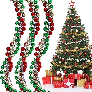 Imagem de Waydress Guirlanda de árvore de Natal de 4 metros com contas de pérolas artificiais guirlanda de contas Tinsel guirlanda vermelha, verde, ouro e prata 4 cores guirlanda de contas torcidas para decoração de guirlanda de lareira de festa de Natal (1 conjunto)