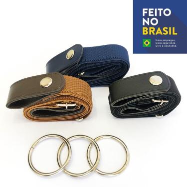 Imagem de Cinto Sem Fivela Unissex Kit Com 3 - Preto, Marrom E Azul