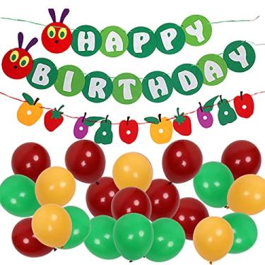 Imagem de Marina's day Decorações de festa com lagarta faminta, faixa de lagarta e balões de látex, artigos de festa temáticos de livro de histórias e decorações