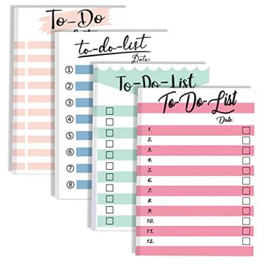 Imagem de Nezyo Bloco de notas pegajoso com 4 pacotes para fazer agenda, 200 folhas, 10 x 15 cm, listrado, diário, lembretes de mercearia para planejador de trabalho (azul, verde, rosa, rosa claro)