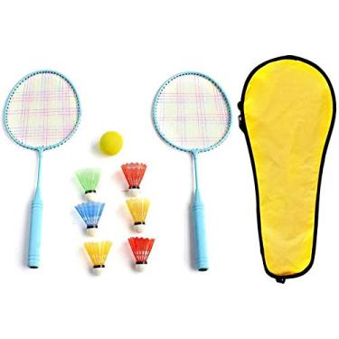 Imagem de Raquete de tênis infantil 2 em 1 10 peças com raquete de badminton com 7 bolas para 5 a 12 anos - azul lago atualizado