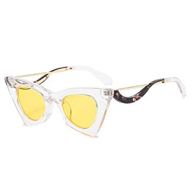 Imagem de Óculos de sol femininos de olho de gato exclusivos da moda óculos de sol coloridos retrô sombras uv400 masculino cor doce armação de óculos de tendência, amarelo transparente, tamanho único