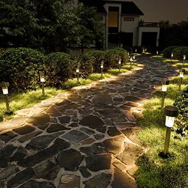 Imagem de SOLPEX Pacote com 16 luzes solares ao ar livre, luzes solares de aço inoxidável à prova d'água, iluminação de paisagem LED para paisagem, pátio, gramado, quintal, entrada de carros, branco quente