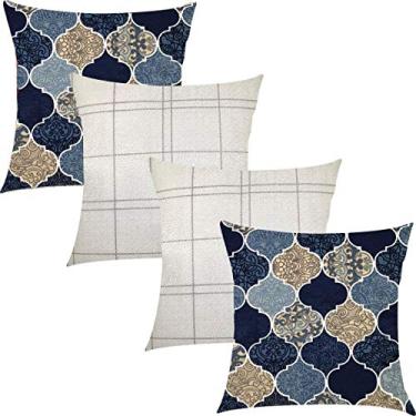 Imagem de Kit 4 Capas de Almofadas Mirage Azul e Risca de Giz 45cmx45cm