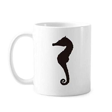 Imagem de Caneca preta de porcelana de café cerâmica com contorno da vida marinha do hipopótamo preto