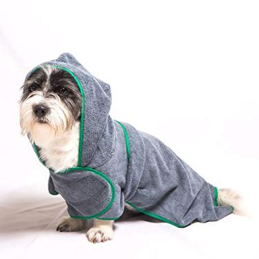 Imagem de Roupão de banho absorvente para cães Yu-Xiang com capuz/cinto Toalha de banho para animais de estimação Gato de secagem rápida para cães grandes, médios, pequenos na primavera de verão, outono de inverno (P)