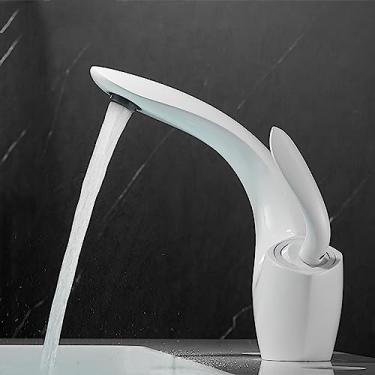 Imagem de Torneira para lavatório Níquel escovado Torneira para pia de banheiro Torneira de manípulo único Torneiras para lavatório misturador quente frio Torneira dourada, branca