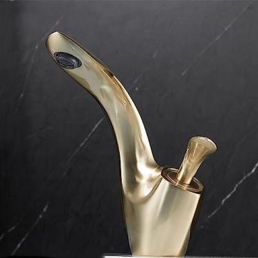 Imagem de Torneira para lavatório Níquel escovado Torneira para pia de banheiro Torneira de alça única Torneiras para lavatório Misturador quente frio Torneira dourada, ouro escovado