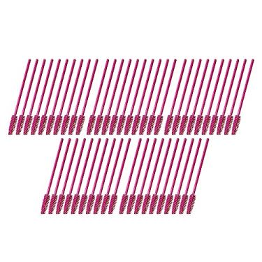 Imagem de Pincéis de maquiagem cabeça flexível 50 peças pincel de cílios para enxerto fácil operação uso único para aplicar rímel para olhos (rosa vermelha)