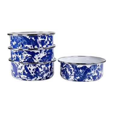 Imagem de Golden Rabbit Enamelware - Conjunto de tigelas de sopa de 118 a 400 ml (redemoinho de cobalto)
