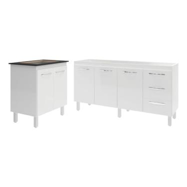 Imagem de Mobília Decor, Balcão Cozinha Gabinete Para Pia 138 cm Carine e Balcão Para Cooktop 4 Bocas Fran Branco