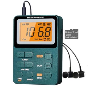 Imagem de Paeiope Rádio portátil AM FM, alto-falante de bolso recarregável com melhor sintonia digital de recepção, MP3, fone de ouvido estéreo, tela LCD grande, soquete para cartão TF, rádio transistor para
