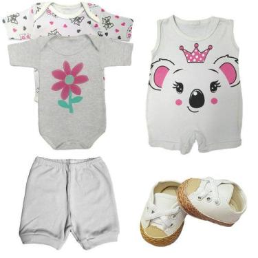 Imagem de Kit Verão Roupa de Bebê 5 Peças Body Macacão Regata e Short - Koala Ba